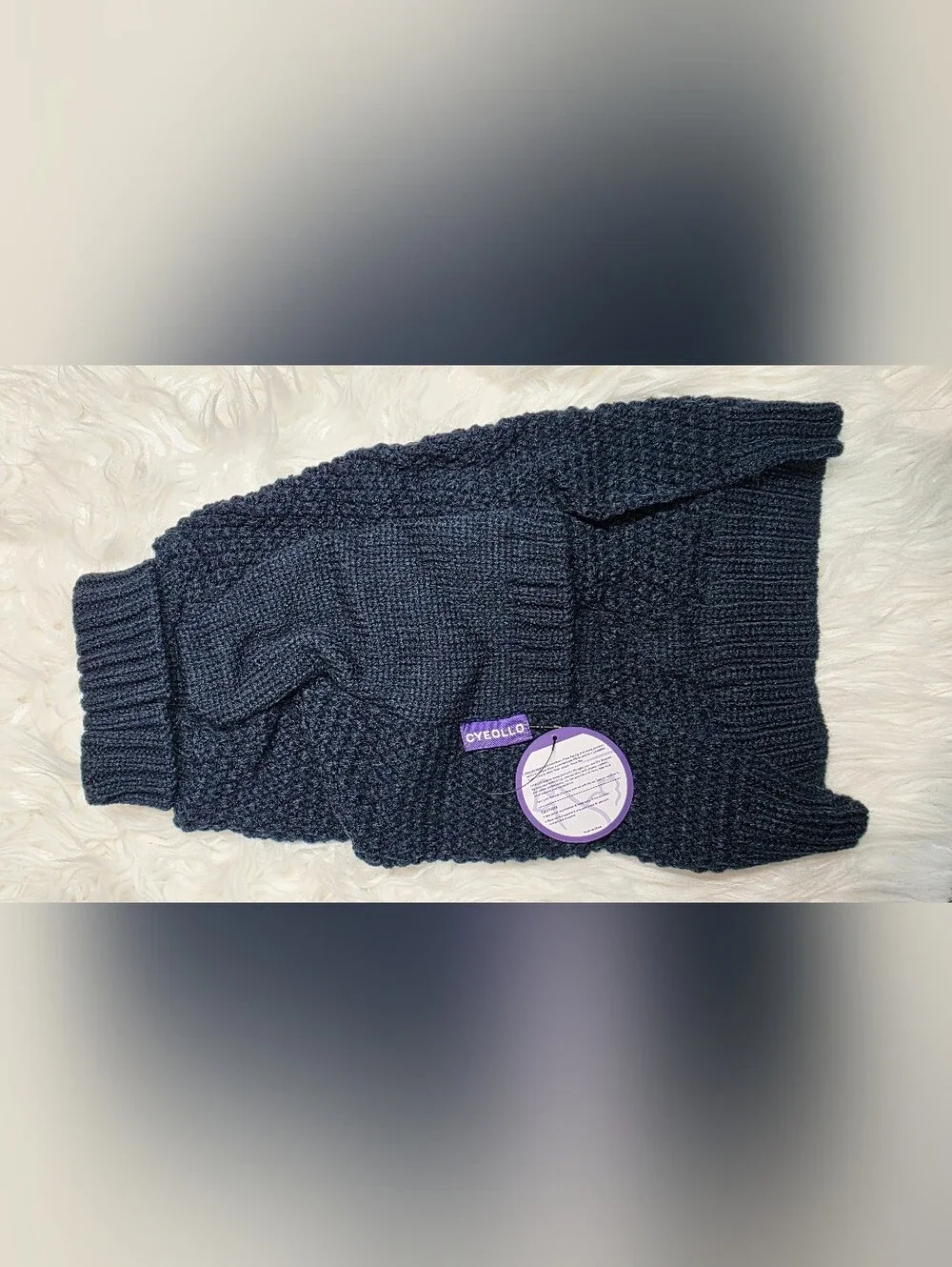 Men Sweaters - Navy Cable-Knit Turtleneck Sweater